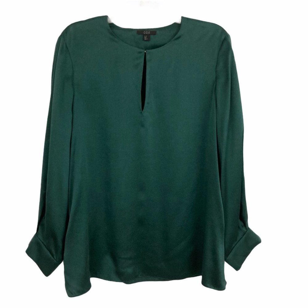 COS Emerald Green Keyhole Silk Blouse Long Sleeve